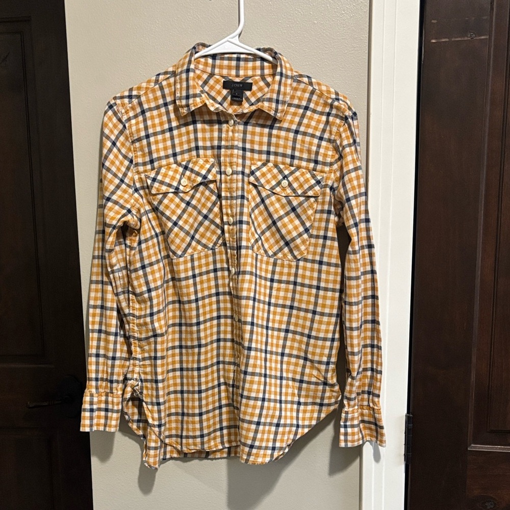 J. Crew Yellow and Blue Plaid Button Down Shirt